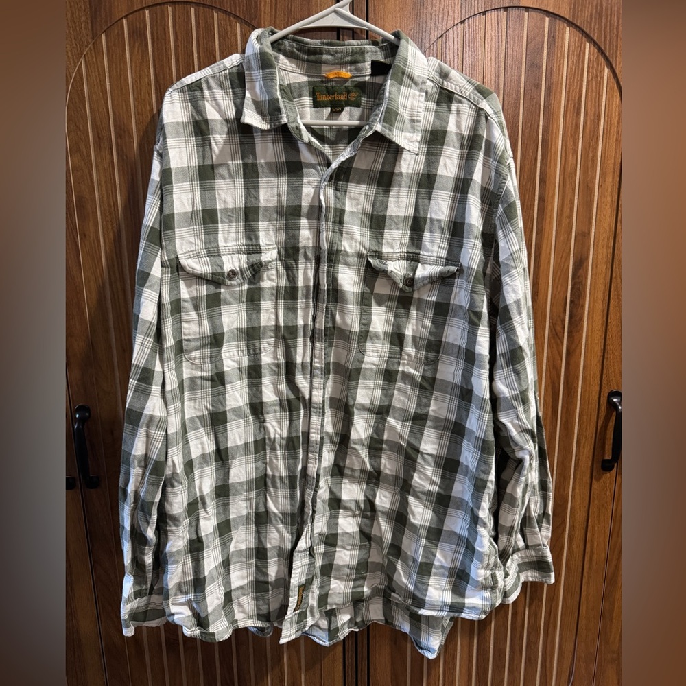 Timberland Olive and White Flannel Shirt